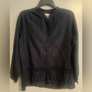 J. Crew Women's Black Eyelet button up Blouse with Embroidered Detail size 10